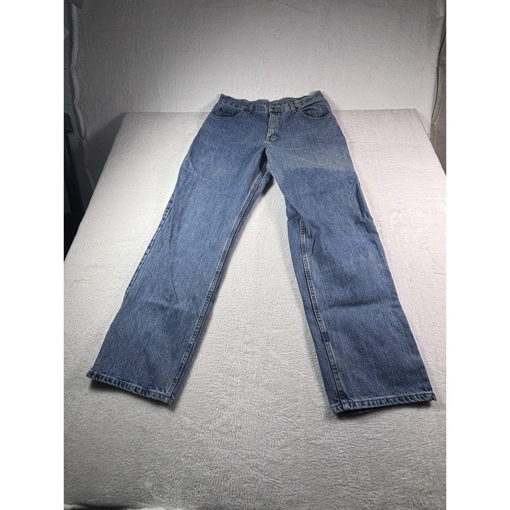 Arizona Jeans Mens 36x32 Blue Loose Straight Leg Distressed Denim Mens Jeans